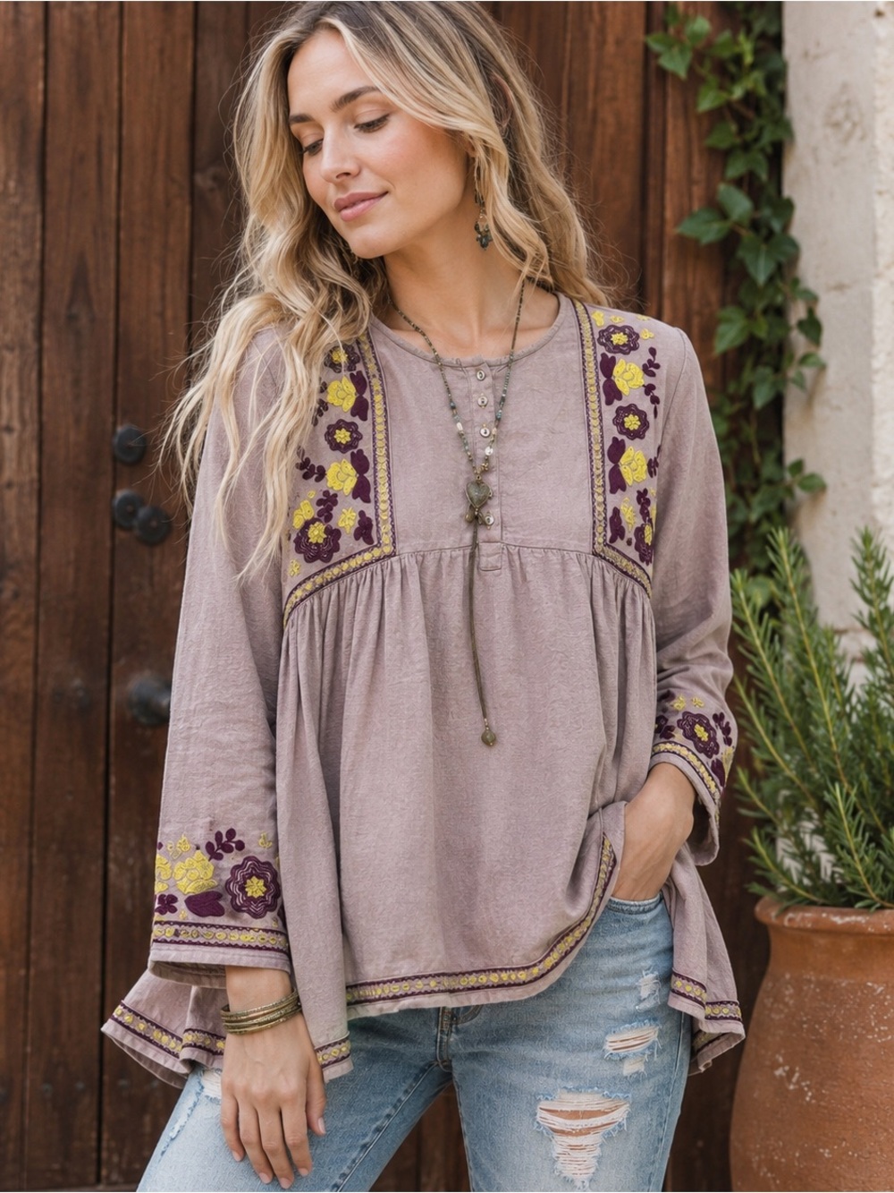 Ivy Jane Embroidered Boho Peasant Tunic Medium Babydoll Cottagecore